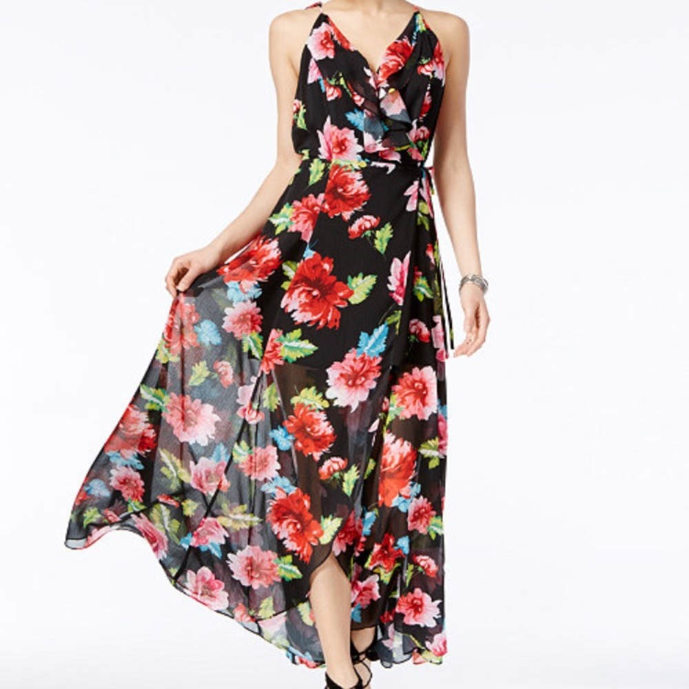 Xoxo junior floral print  lace up back maxi dress
